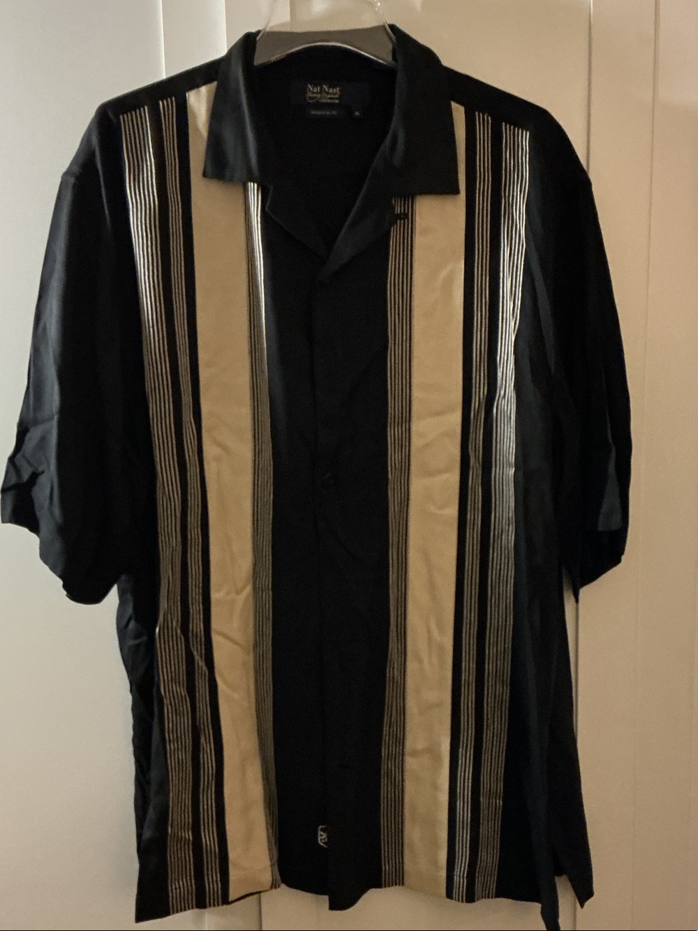 Nat Nast Black and Beige Striped Camp Shirt